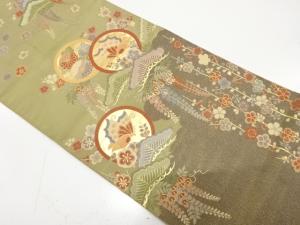 蝶に菊・松藤・梅模様織り出し　袋帯